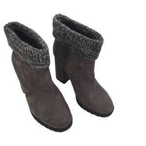 Circus by Sam Edelman Carter Grey Knit Cuff Ankle Boots 10.5WW Block Heel Bootie